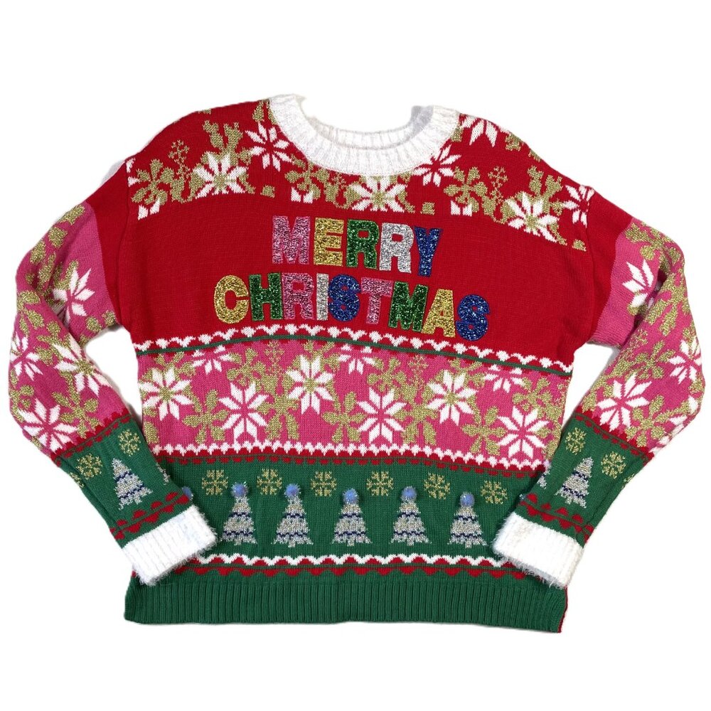 Holiday Time Festive Ugly Christmas Sweater Crew Neck Long Sleeves Size L - Picture 10 of 15